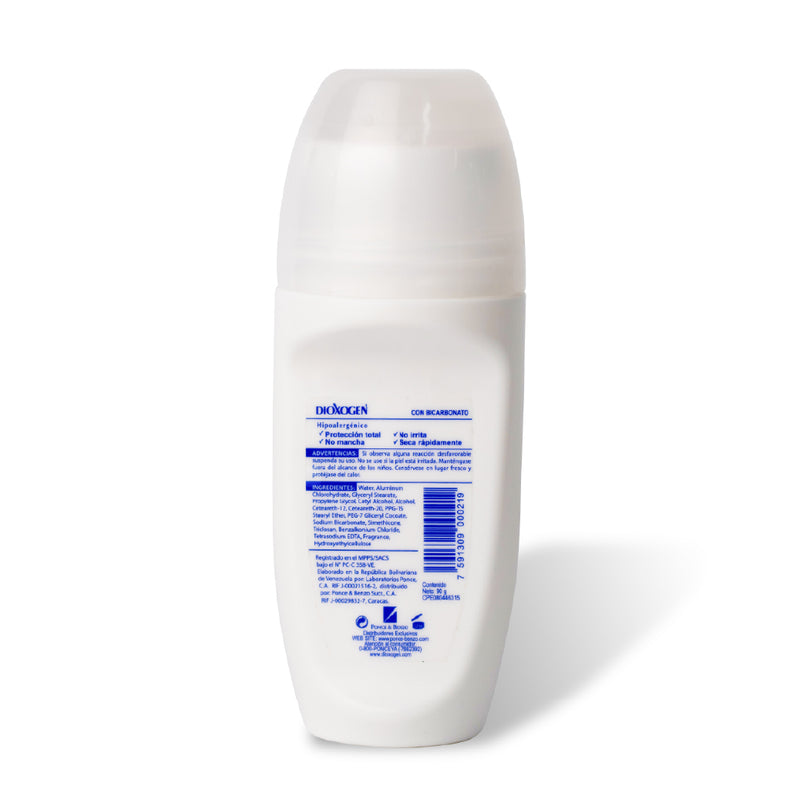 Dioxogen Desodorante Antitranspirante Roll On Bicarbonato 90g <br>(Caja de 36 unidades)