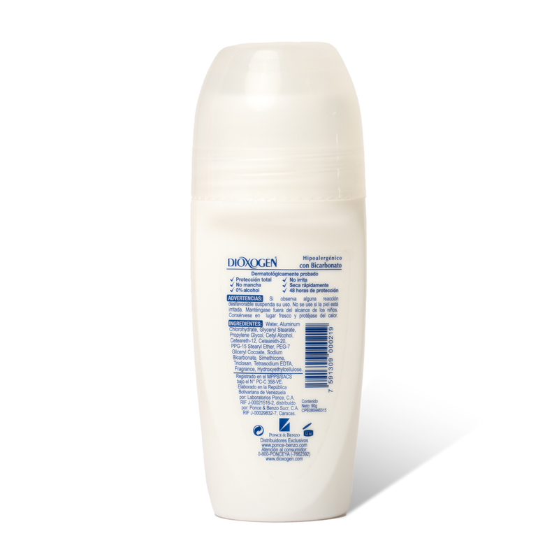 Dioxogen Antiperspirant Deodorant Roll On Baking Soda 90g<br> (Box of 36 units)