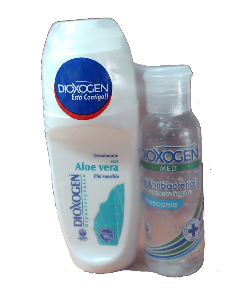 Combo Dioxogen Desodorante Aloe Vera y Gel Antibacterial <br> Caja de 8 unidades