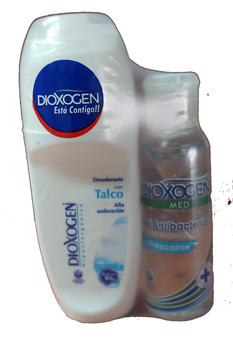 Combo Dioxogen Desodorante Talco y Gel Antibacterial <br> Caja de 8 unidades